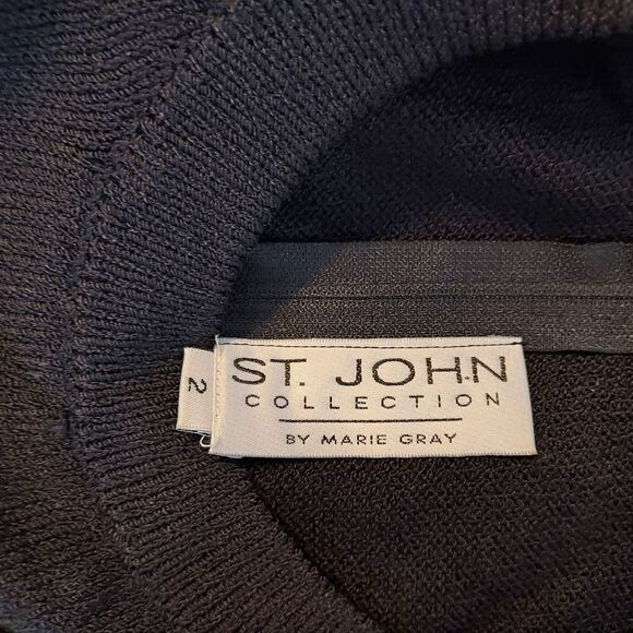 St John Collection Marie Gray Black Dress Santana Knit Stretch Size 2 VTG Flaw - Picture 7 of 12